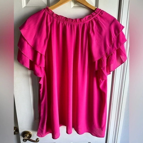 Nanette Lepore bright pink flowy blouse. Plus Size 3x - Picture 3 of 6